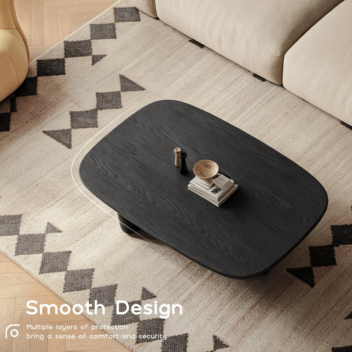 Black Wood Oval Coffee Table with Pedestal Base V545