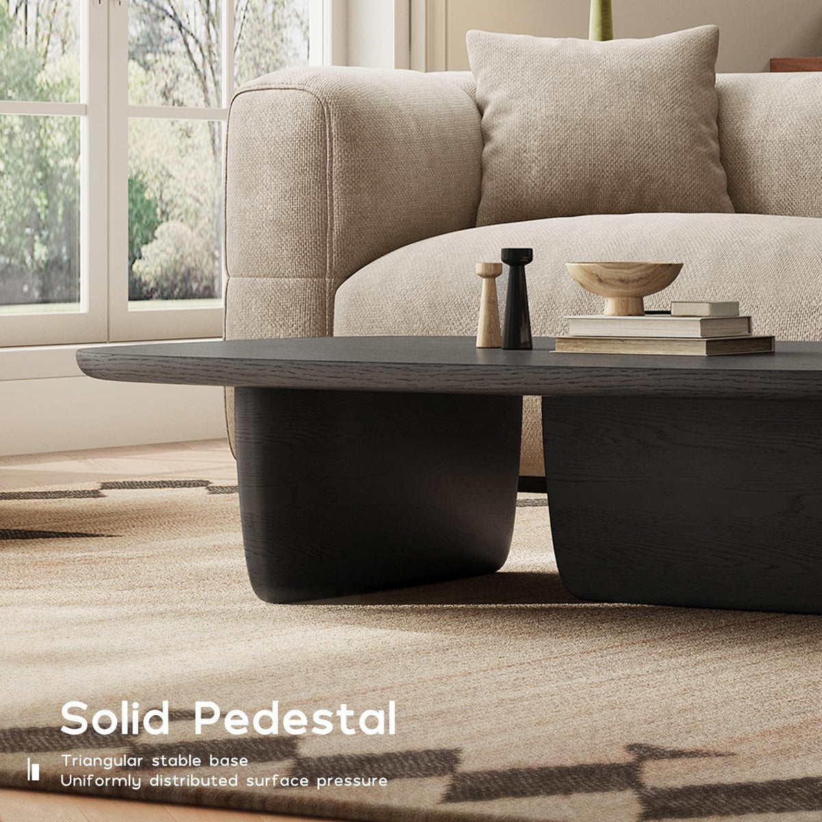 Black Wood Oval Coffee Table with Pedestal Base V545