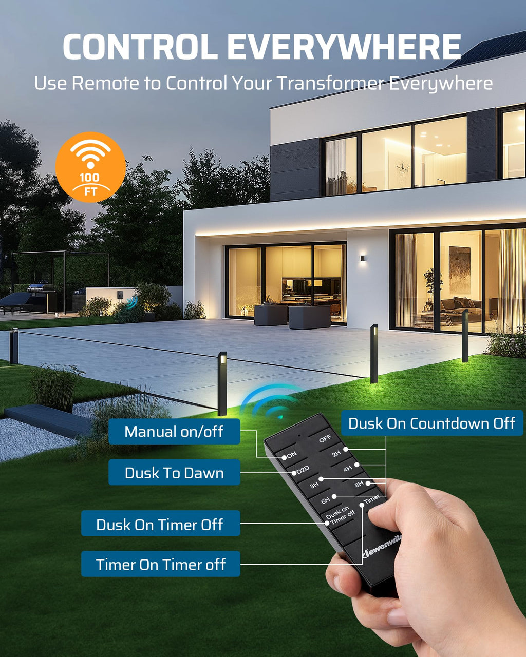 300W Low Voltage Transformer with Remote Photocell Sensor & Timer H804