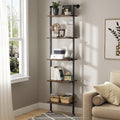 5-Tier Ladder Shelf Black Metal Frame Rustic Brown N46478