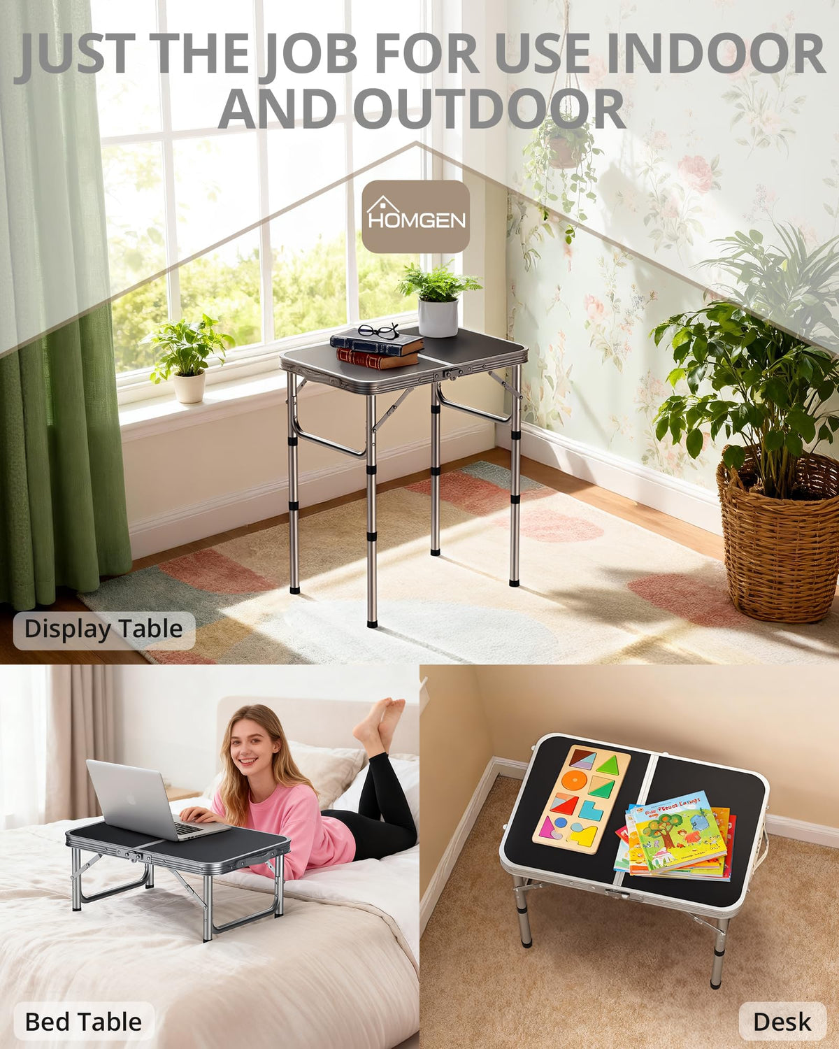 Portable Folding Table 3 Heights Adjustable 23'' L x 16'' W P35815