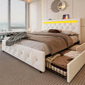 White Full Size Storage Bed with 4 Drawers and Adjustable Headboard Y4020