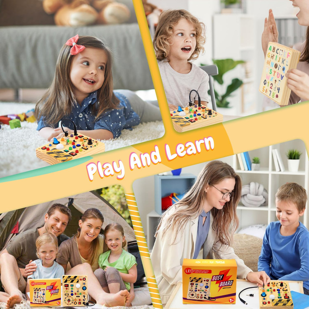Wooden Sensory Activity Board with LED Light Switches B802066
