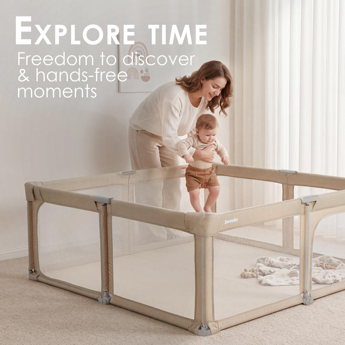 Light Khaki Foldable Baby Playpen Z78652