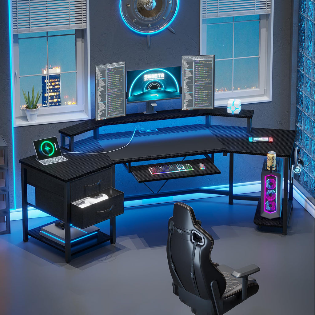 79" Gaming Desk with Fabric Drawers Storage X2021