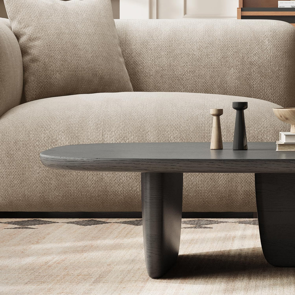 Black Wood Oval Coffee Table with Pedestal Base V545