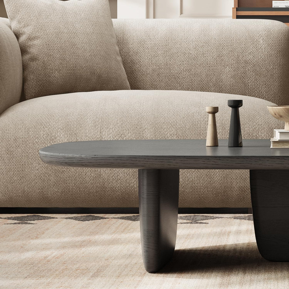 Black Wood Oval Coffee Table with Pedestal Base V545