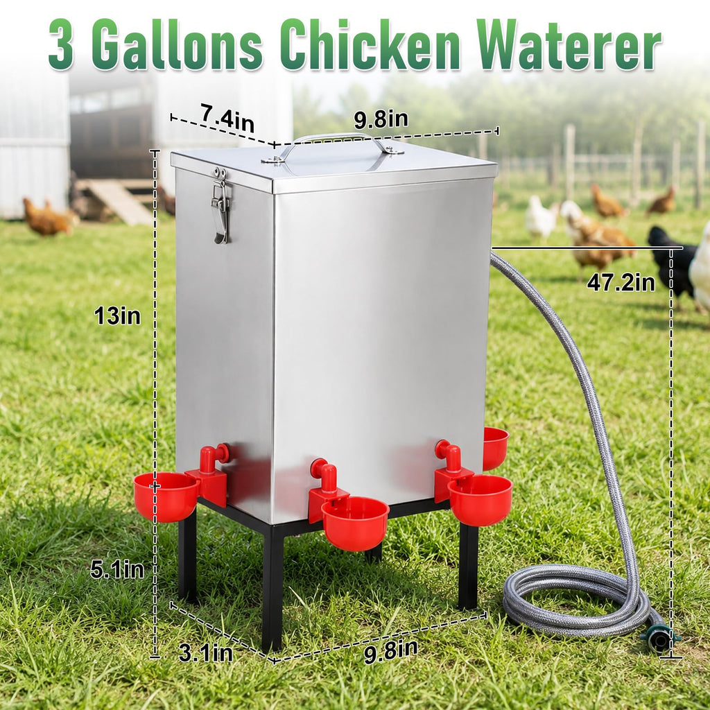 3 Gallon 304 Stainless Steel Automatic Chicken Waterer W434592