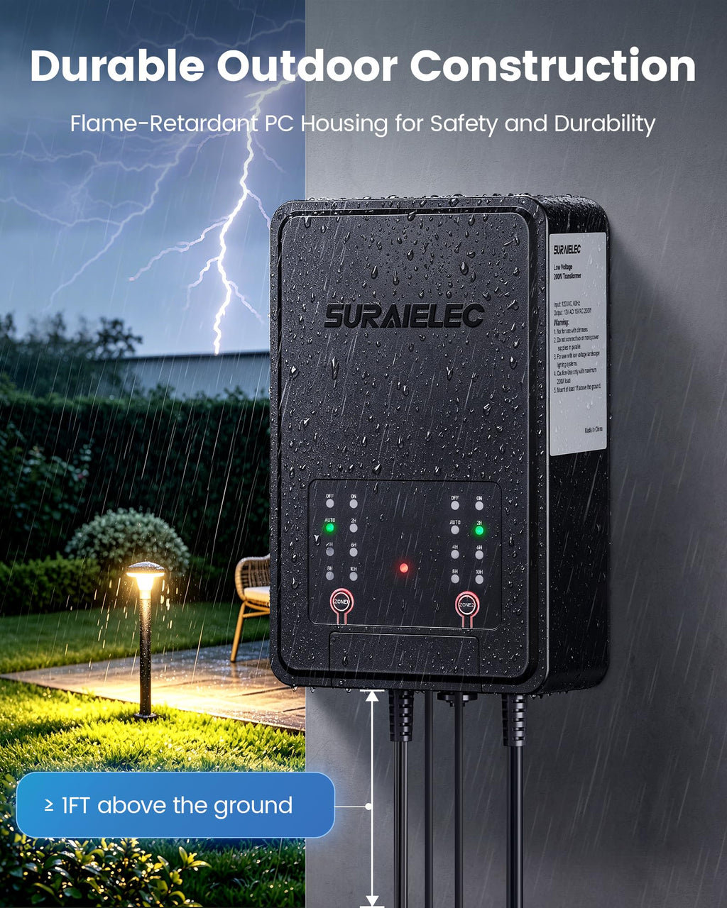 200W Low Voltage Landscape Transformer with Timer F92489