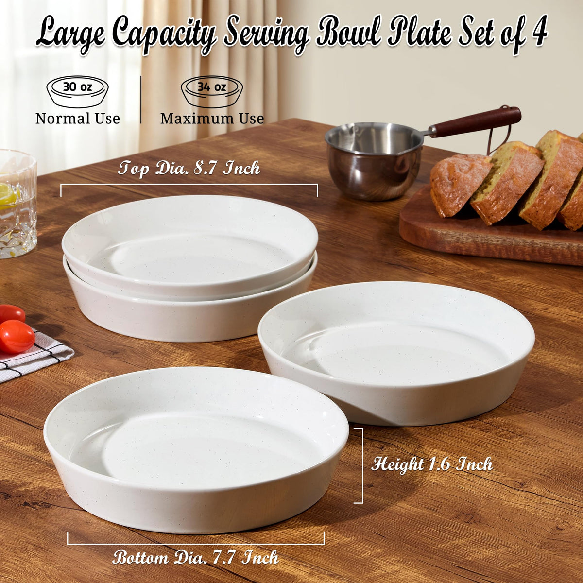 34oz Stoneware Pasta Bowls Set of 4 Speckled White M5834