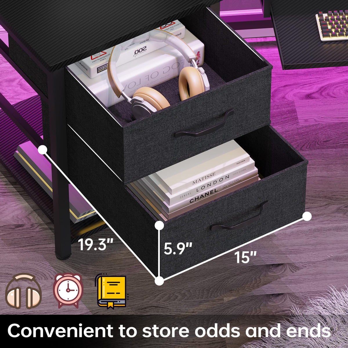 79" Gaming Desk with Fabric Drawers Storage X2021