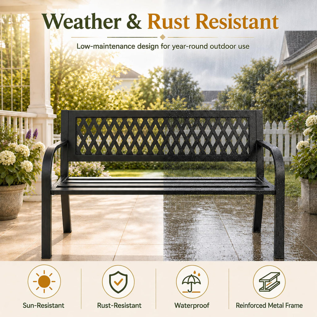 47" Black Outdoor Bench with Backrest X697