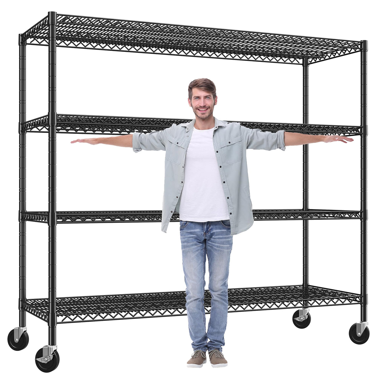 4-Tier Heavy Duty Metal Shelving Unit with Wheels O9674