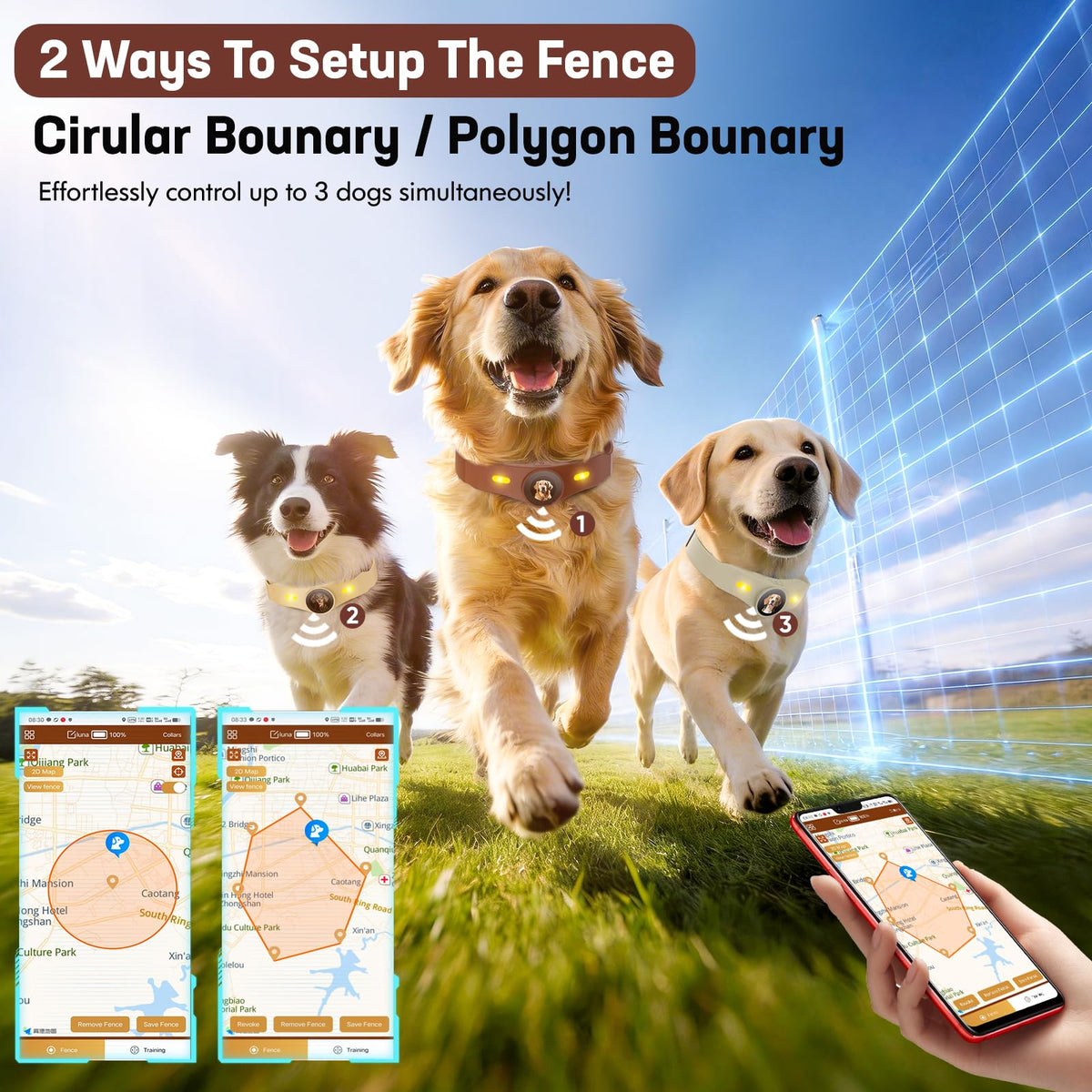 Wireless Dog Fence Collar, 64-3280ft Adjustable, Rechargeable IP7 Waterproof, Brown A1591