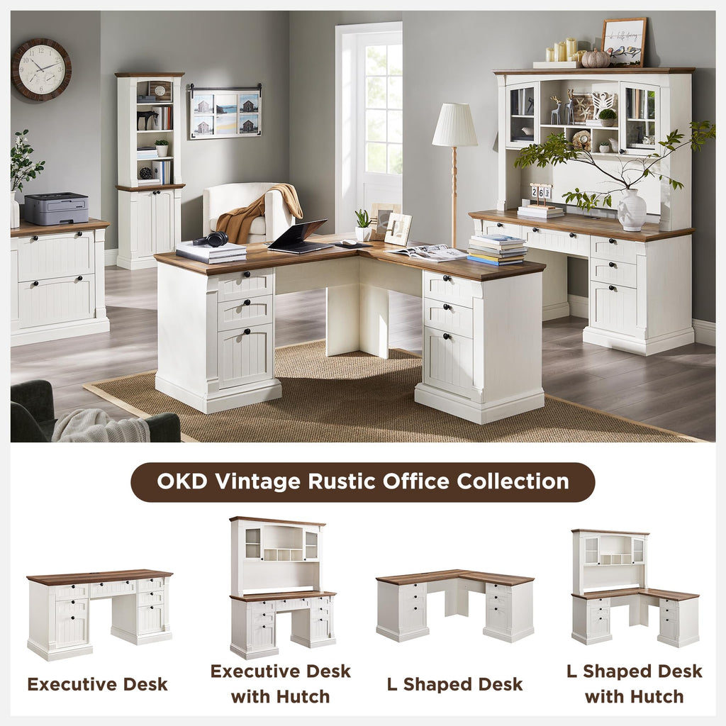 60" L Shaped Executive Desk with Hutch E596