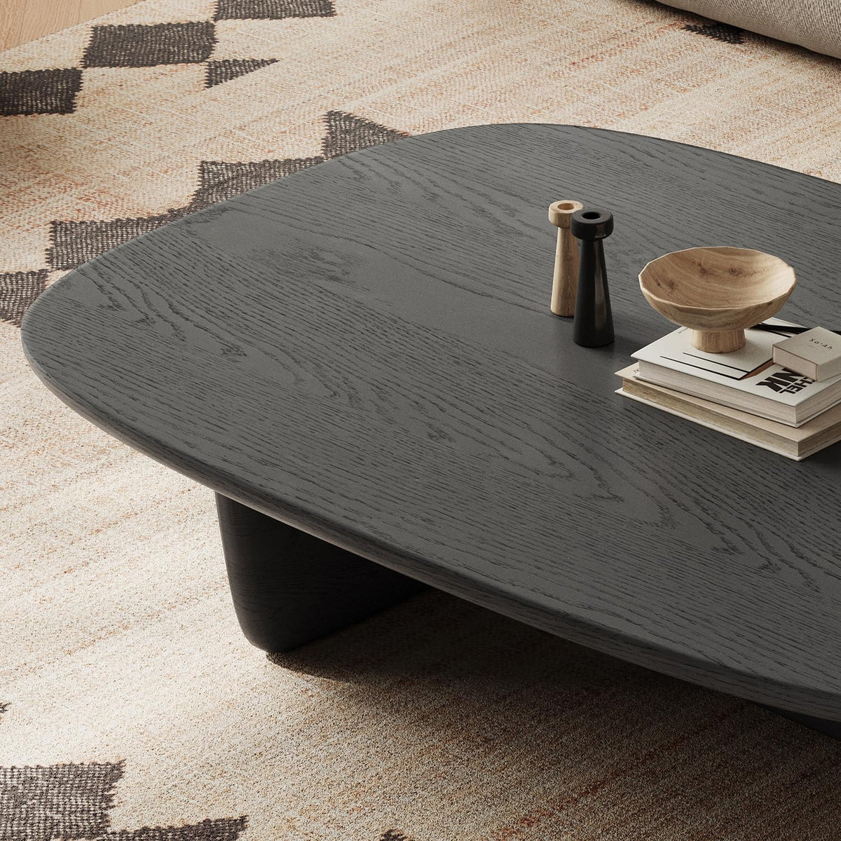 Black Wood Oval Coffee Table with Pedestal Base V545