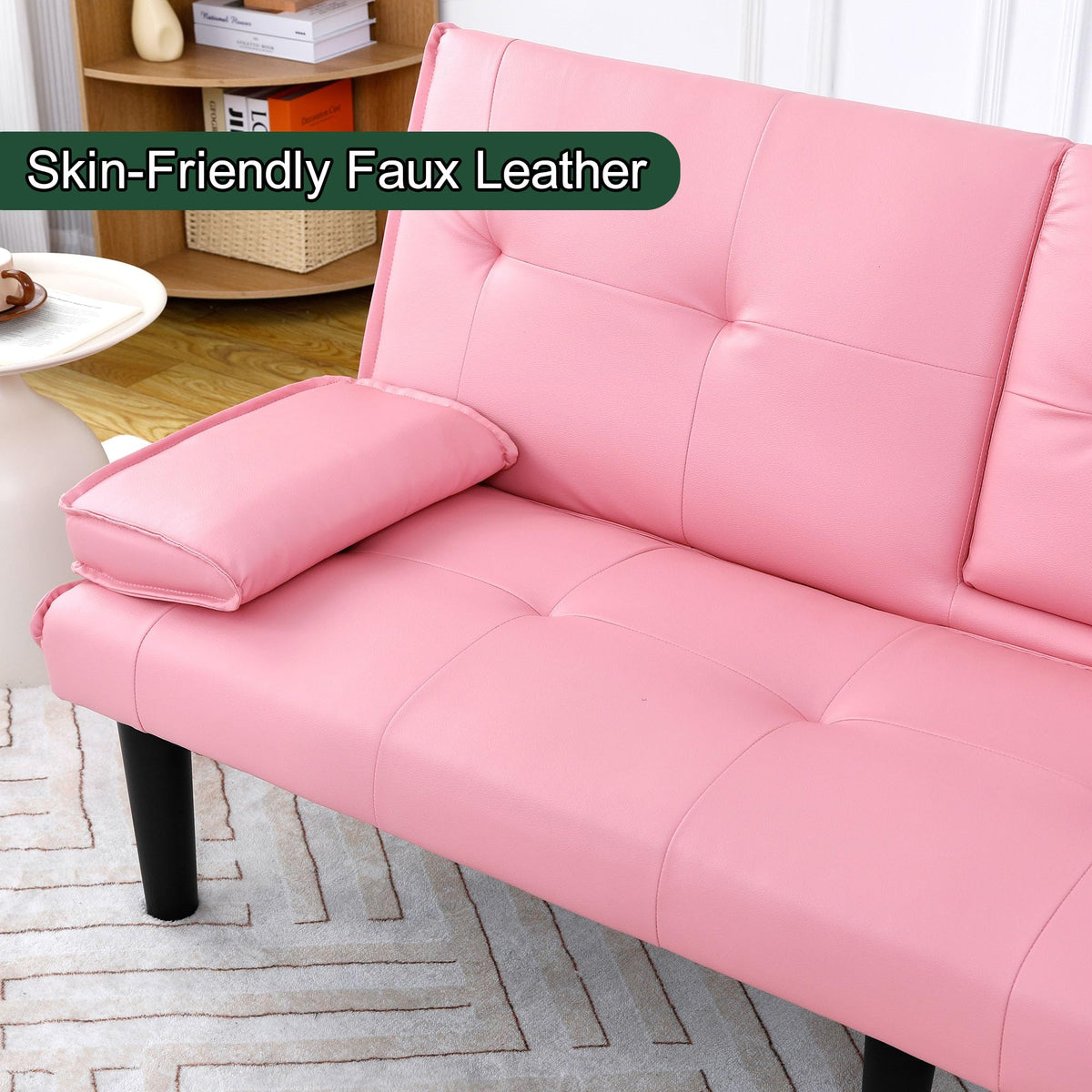 67" Convertible Sofa Bed with Cup Holders, Pink D27697