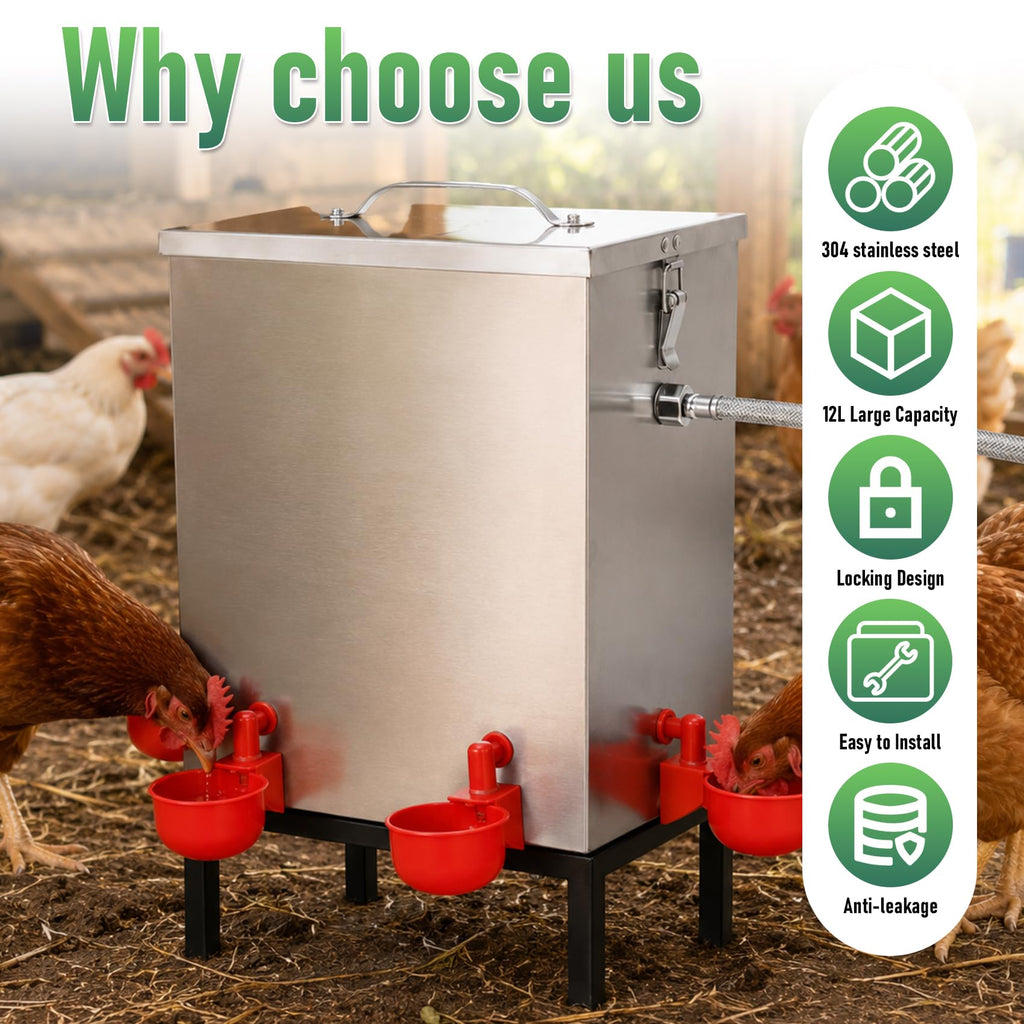 3 Gallon 304 Stainless Steel Automatic Chicken Waterer W434592