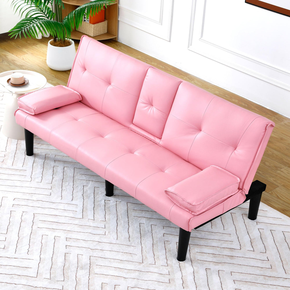 67" Convertible Sofa Bed with Cup Holders, Pink D27697