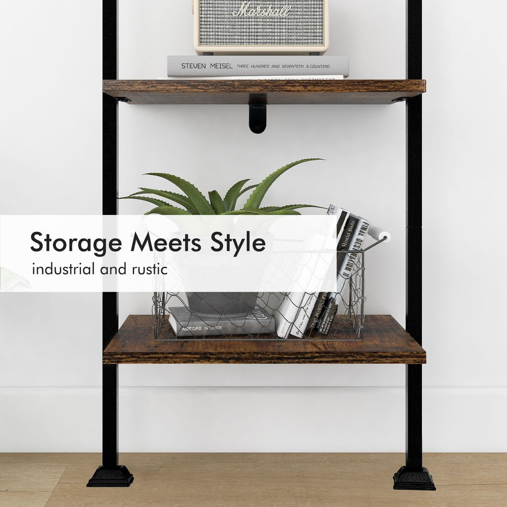 5-Tier Ladder Shelf Black Metal Frame Rustic Brown N46478