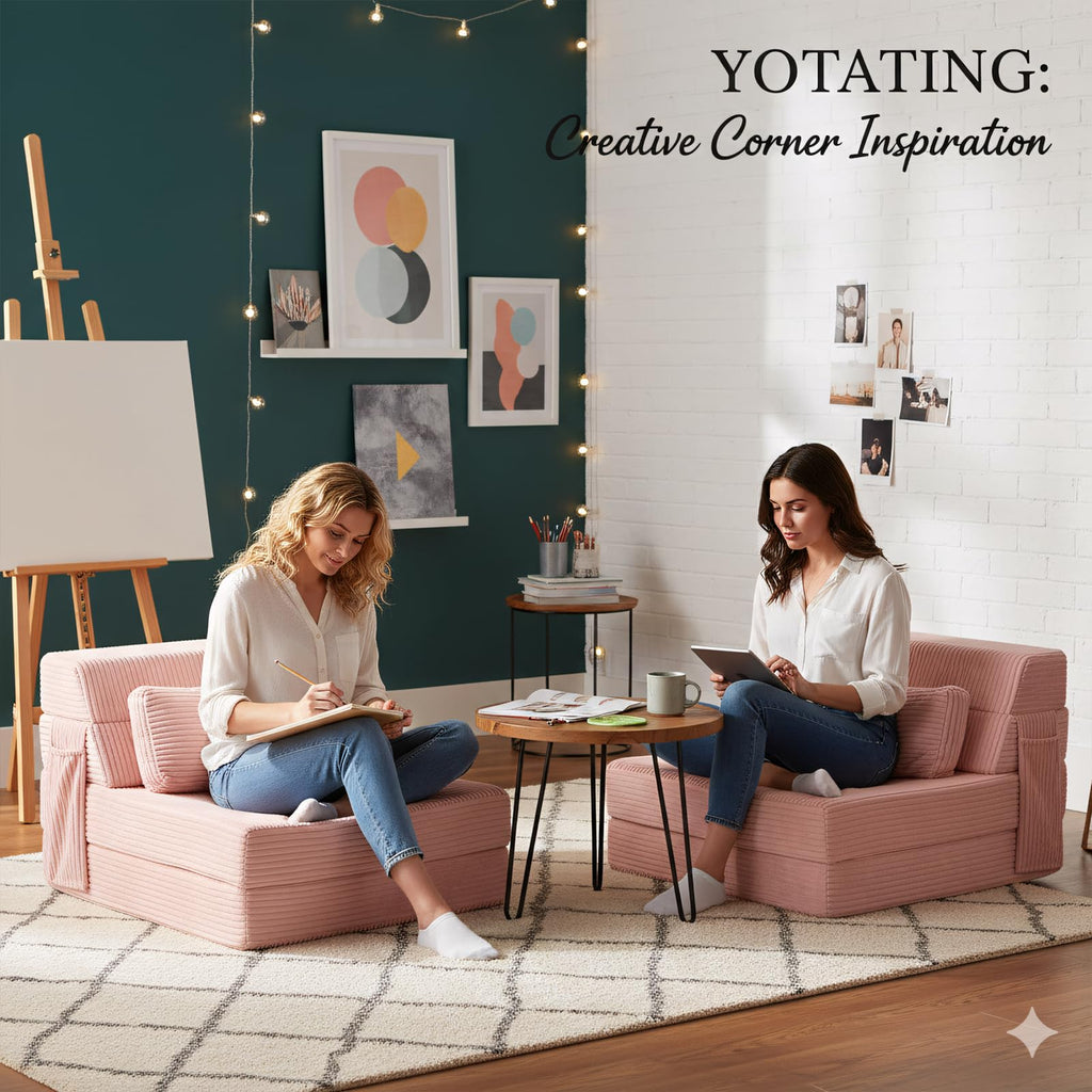 Pink Convertible Folding Sofa I6562