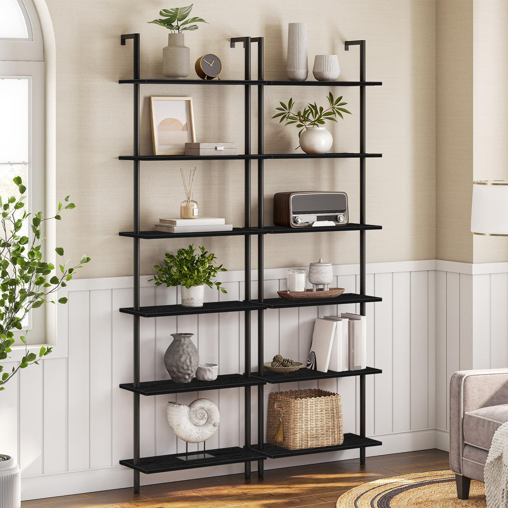 6-Tier Wall Mounted Wooden Ladder Shelf Y955