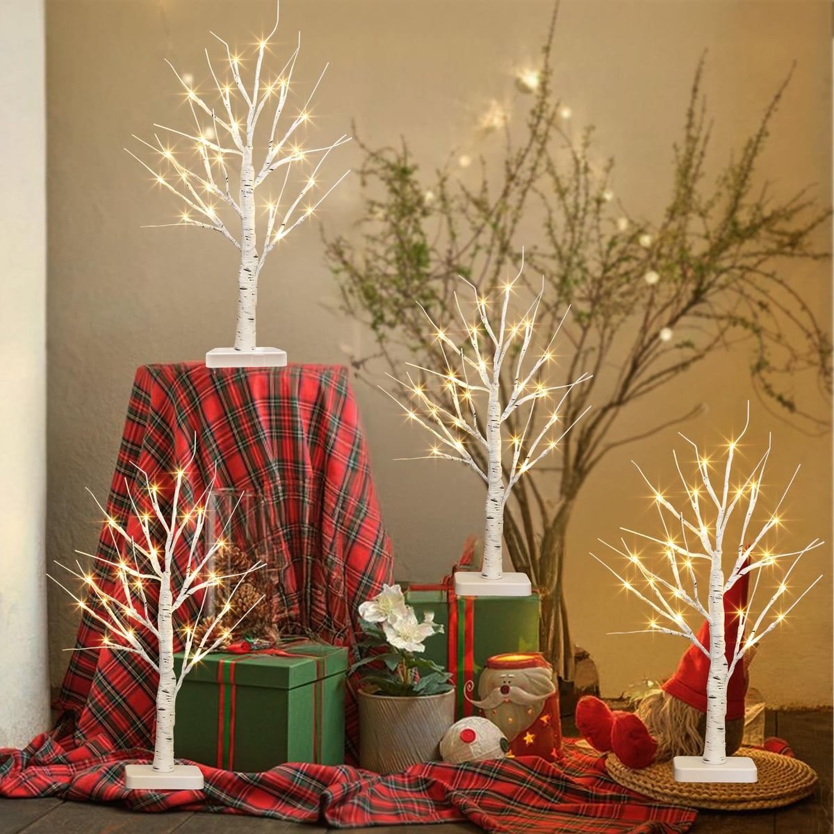 22" White Birch Tabletop Tree with LED Lights (4PK) G90130
