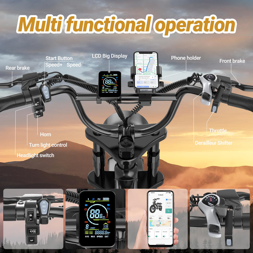 Full Suspension 1500w Motor 31MPH 40-70 Miles 48V 960Wh Removable Battery 20-Inch Fat Tires Electric ebike P290