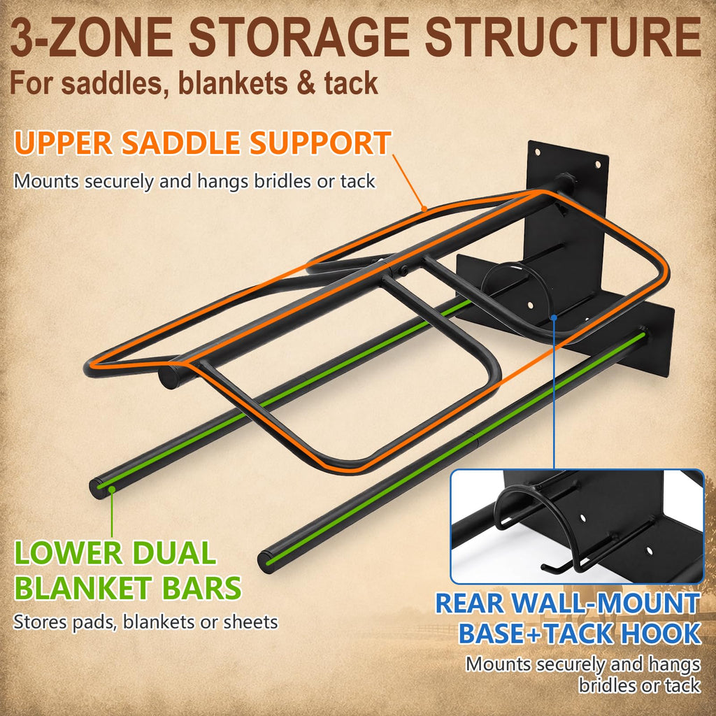 Wall Mounted Saddle Rack Set of 2, 120-lb Capacity Heavy Duty Iron Saddle Stand O677