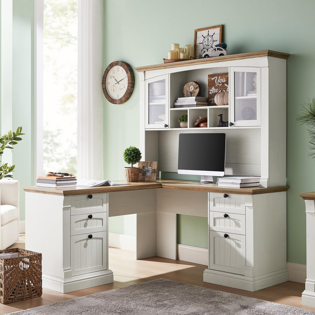 60" L Shaped Executive Desk with Hutch E596