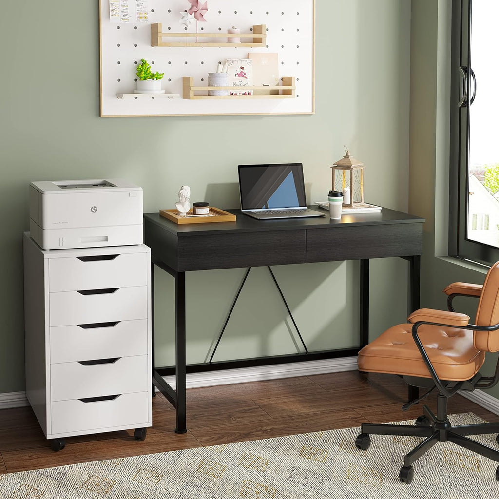 Black Wooden Computer Desk with Drawers B89264
