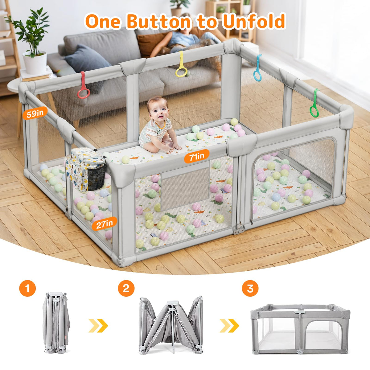 Foldable Baby Playpen with Mat F177136