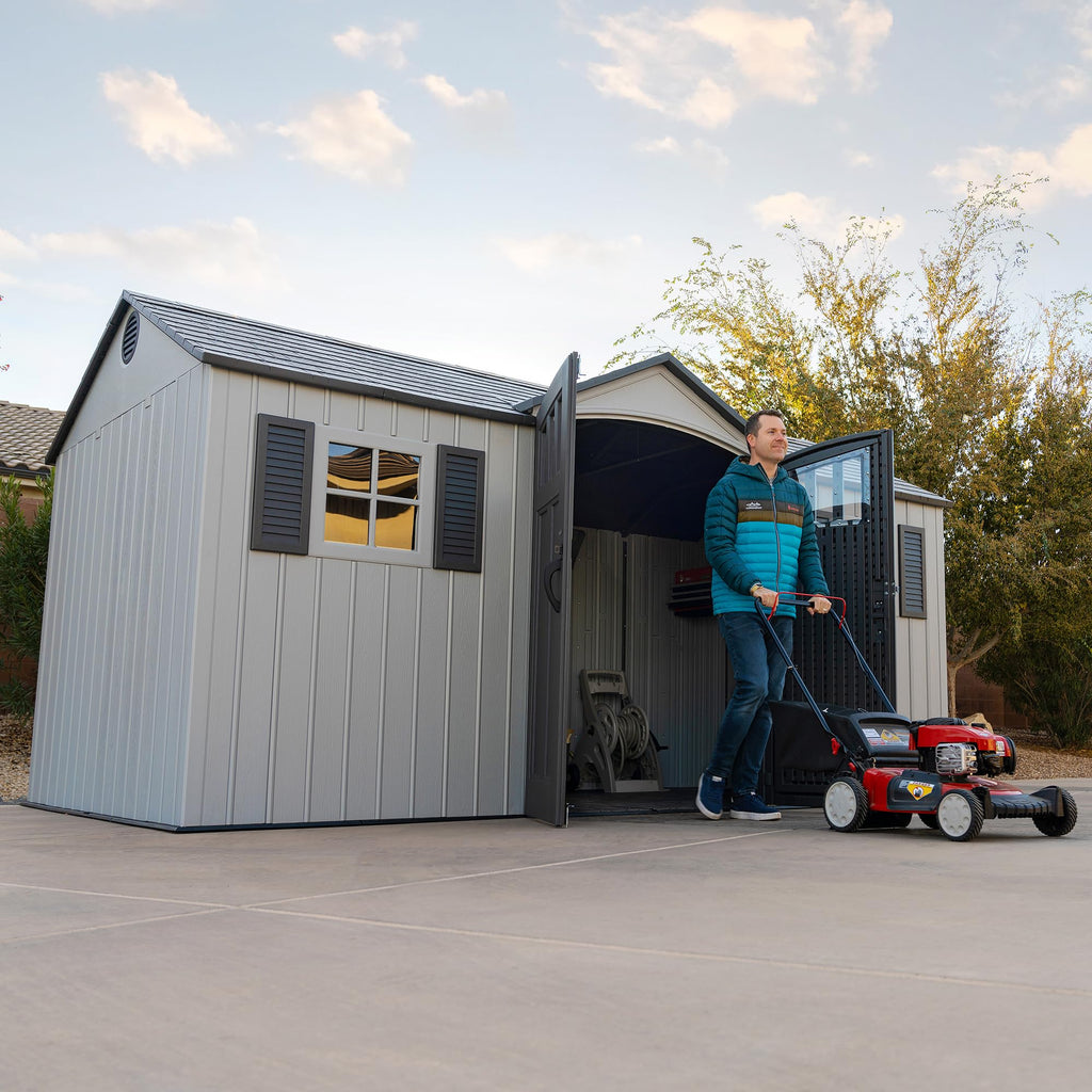 15x8 Ft Gray Resin Outdoor Storage Shed with Lockable Doors B455021