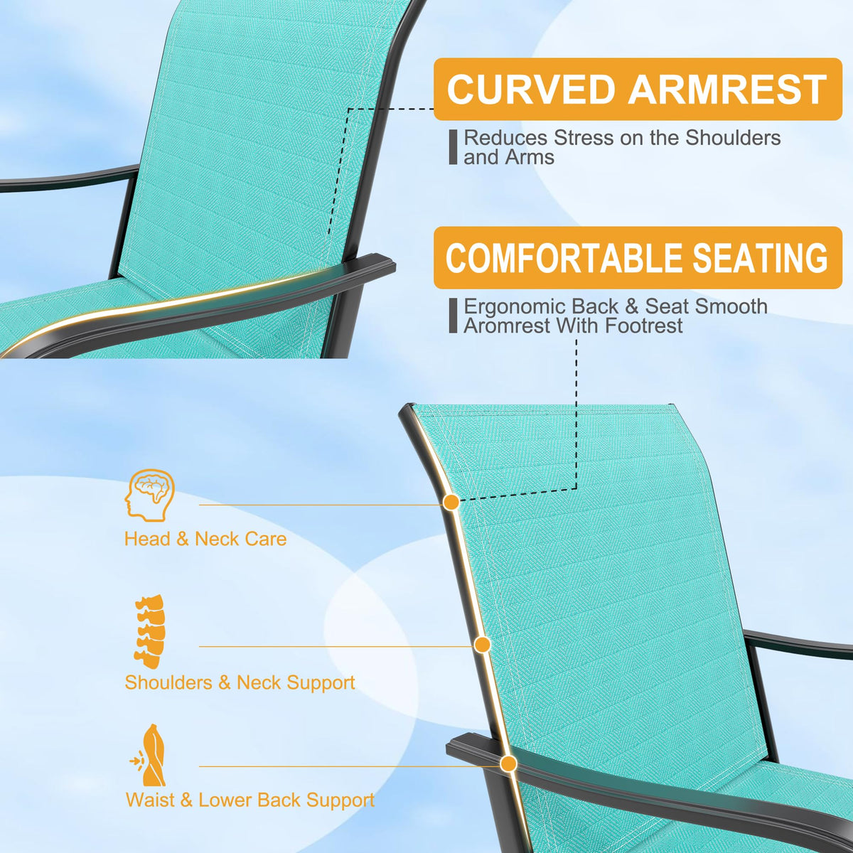 2 Piece Teal Outdoor Swivel Bar Stools with High Back & Armrest B598305