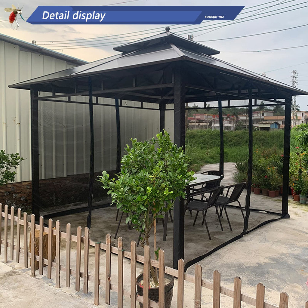 10x12 Gazebo Replacement Mosquito Netting 4-Panel Sidewall Screen with Zipper Black G29519