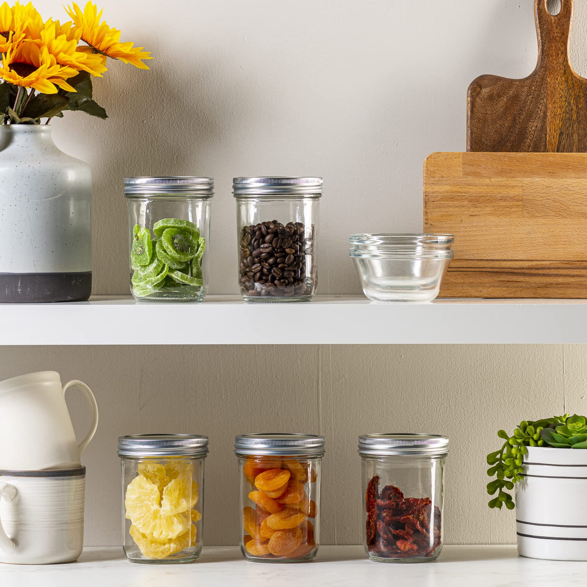 16 oz Wide-Mouth Glass Mason Jars with Airtight Lids, 6 Pack Y7093