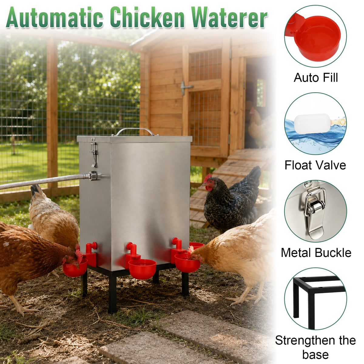 3 Gallon 304 Stainless Steel Automatic Chicken Waterer W434592