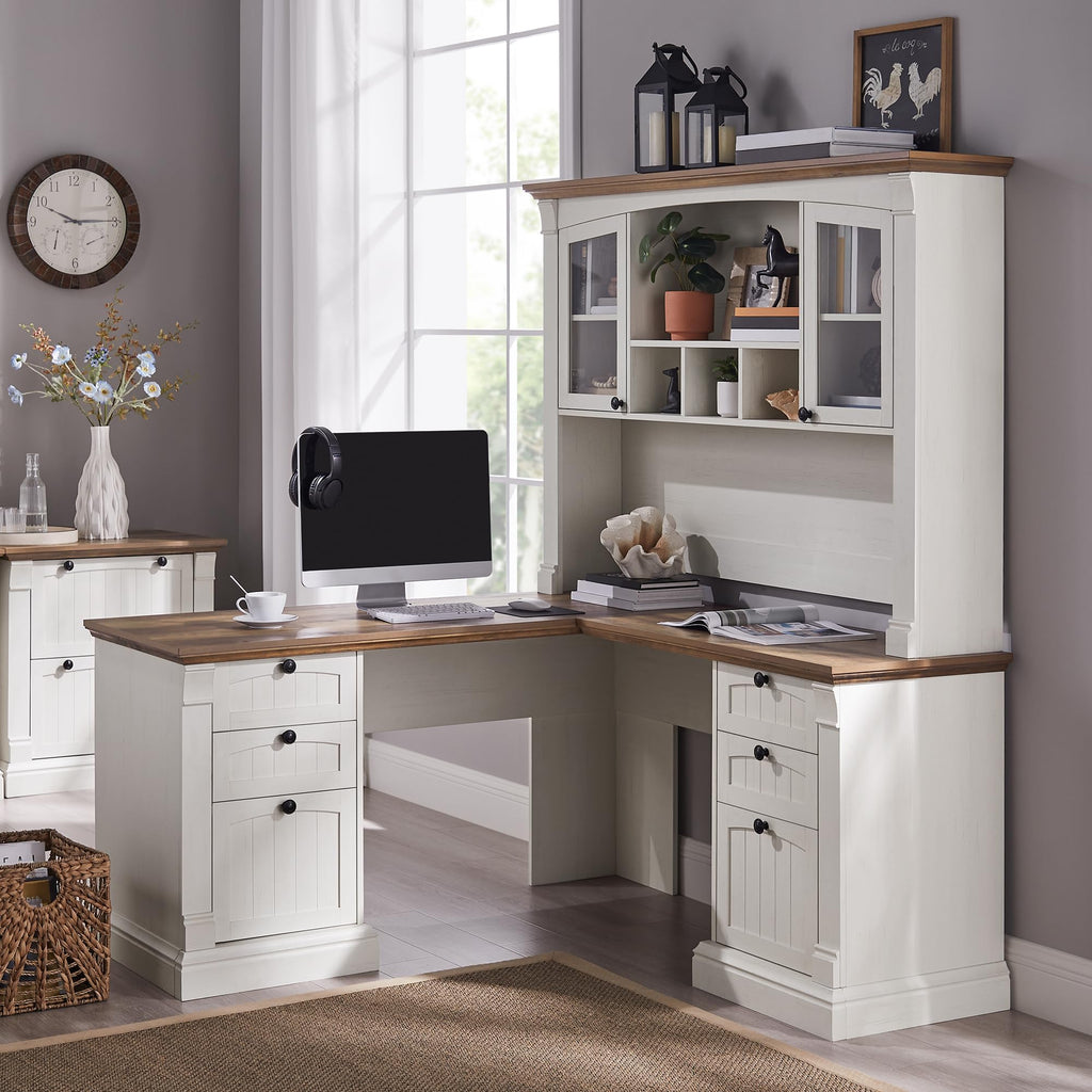 60" L Shaped Executive Desk with Hutch E596