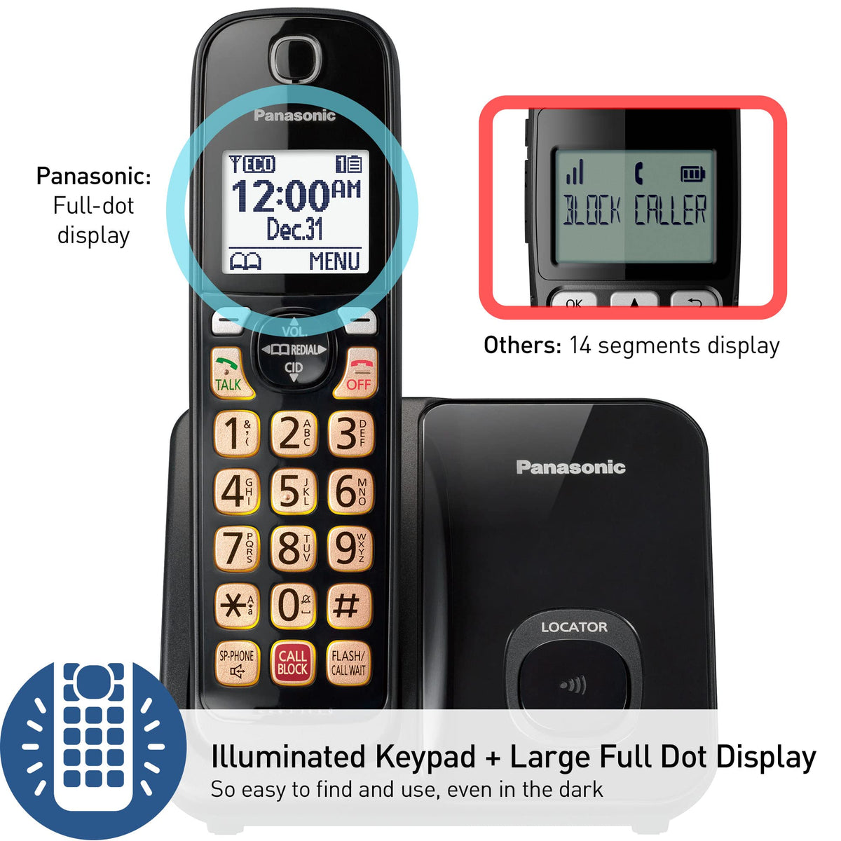 Cordless Phone with Call Block, Bilingual Caller ID, Large Display, 1 Handset L518