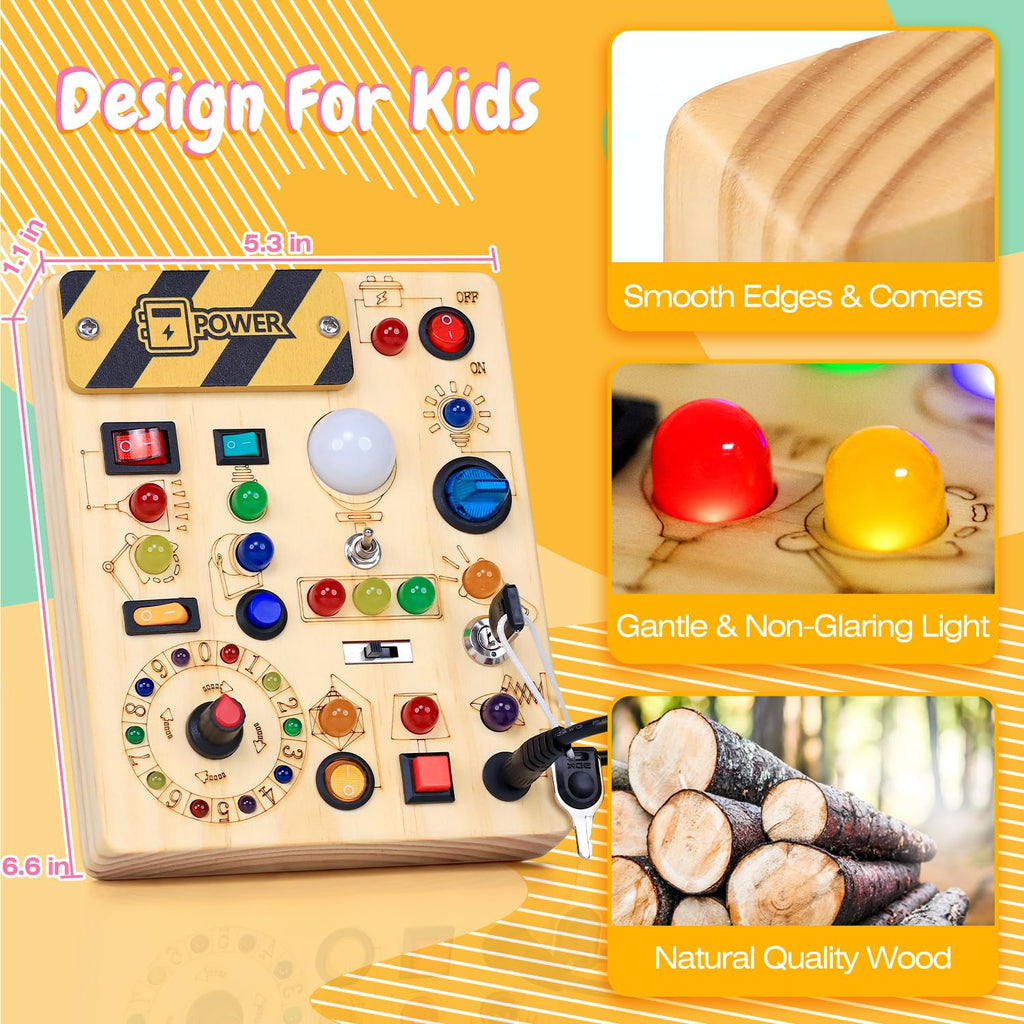 Wooden Sensory Activity Board with LED Light Switches B802066