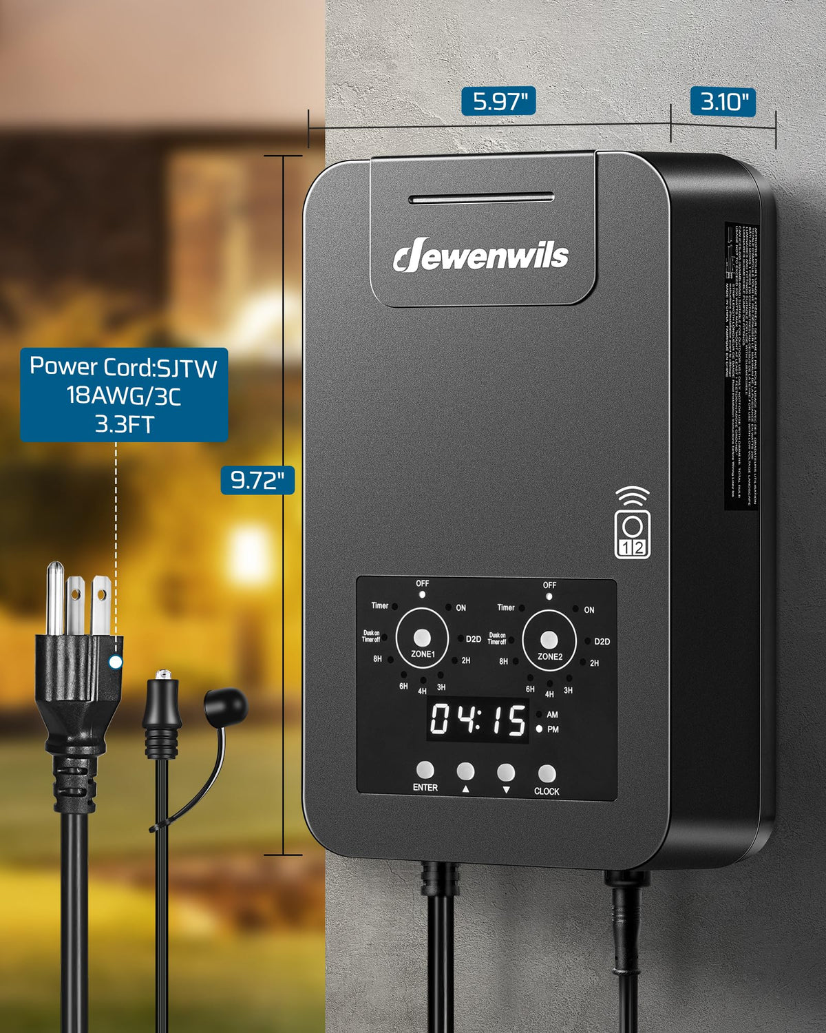 300W Low Voltage Transformer with Remote Photocell Sensor & Timer H804