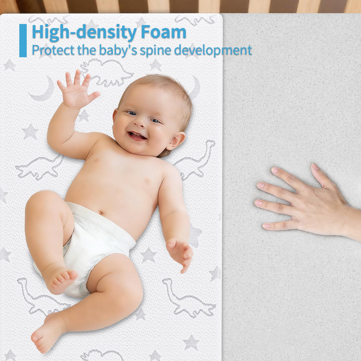 2" High Density Foam Crib Mattress Topper with Waterproof Washable Cover D941336
