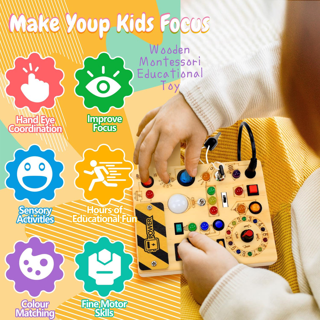 Wooden Sensory Activity Board with LED Light Switches B802066
