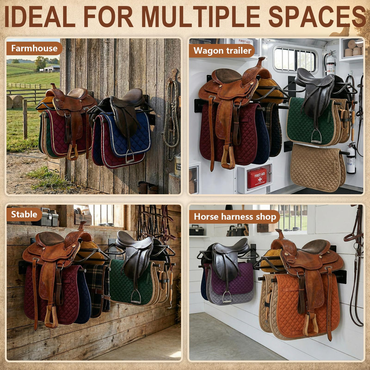 Wall Mounted Saddle Rack Set of 2, 120-lb Capacity Heavy Duty Iron Saddle Stand O677