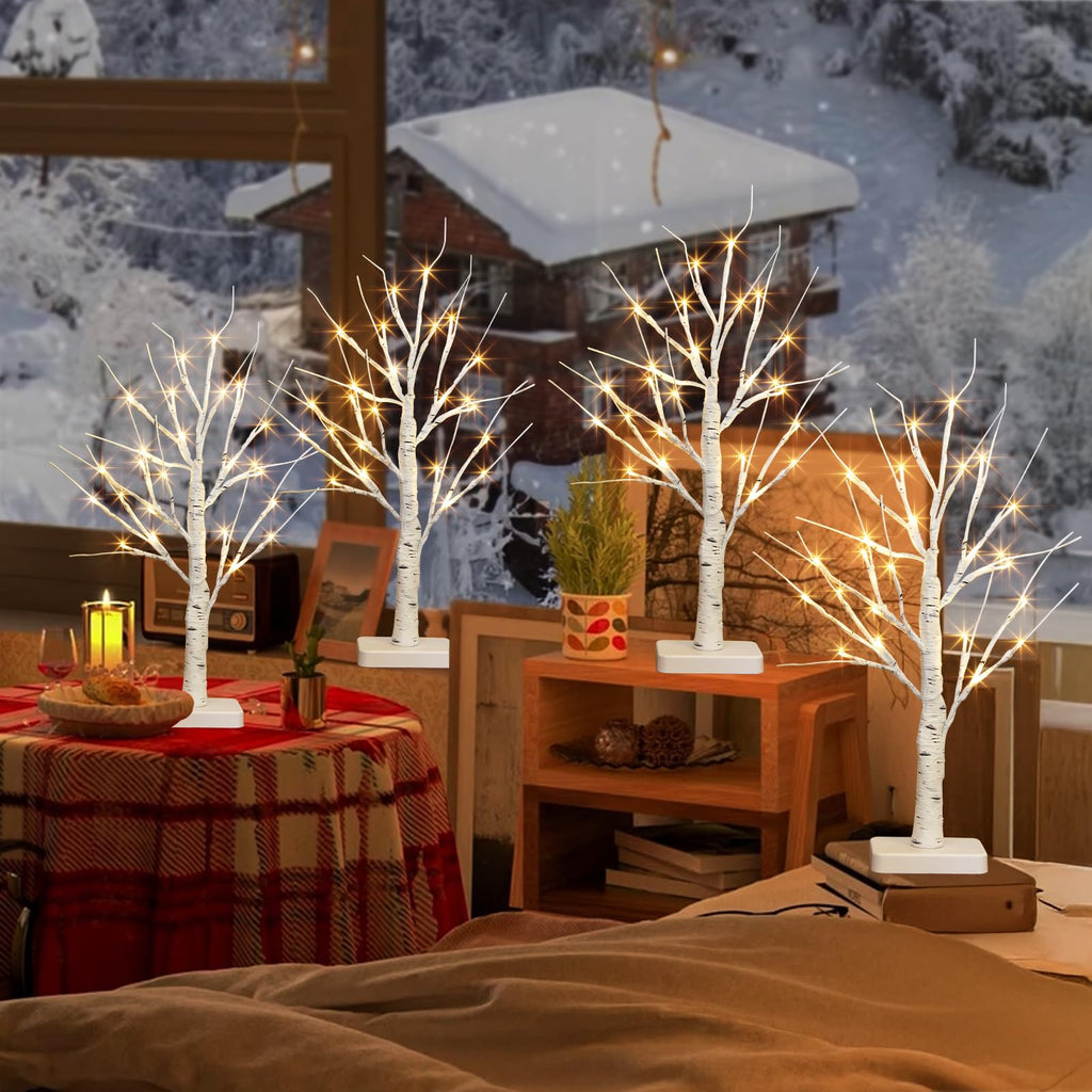 22" White Birch Tabletop Tree with LED Lights (4PK) G90130