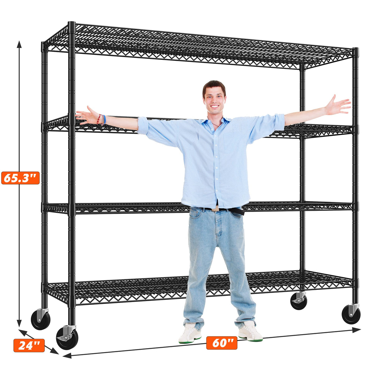 4-Tier Heavy Duty Metal Shelving Unit with Wheels O9674