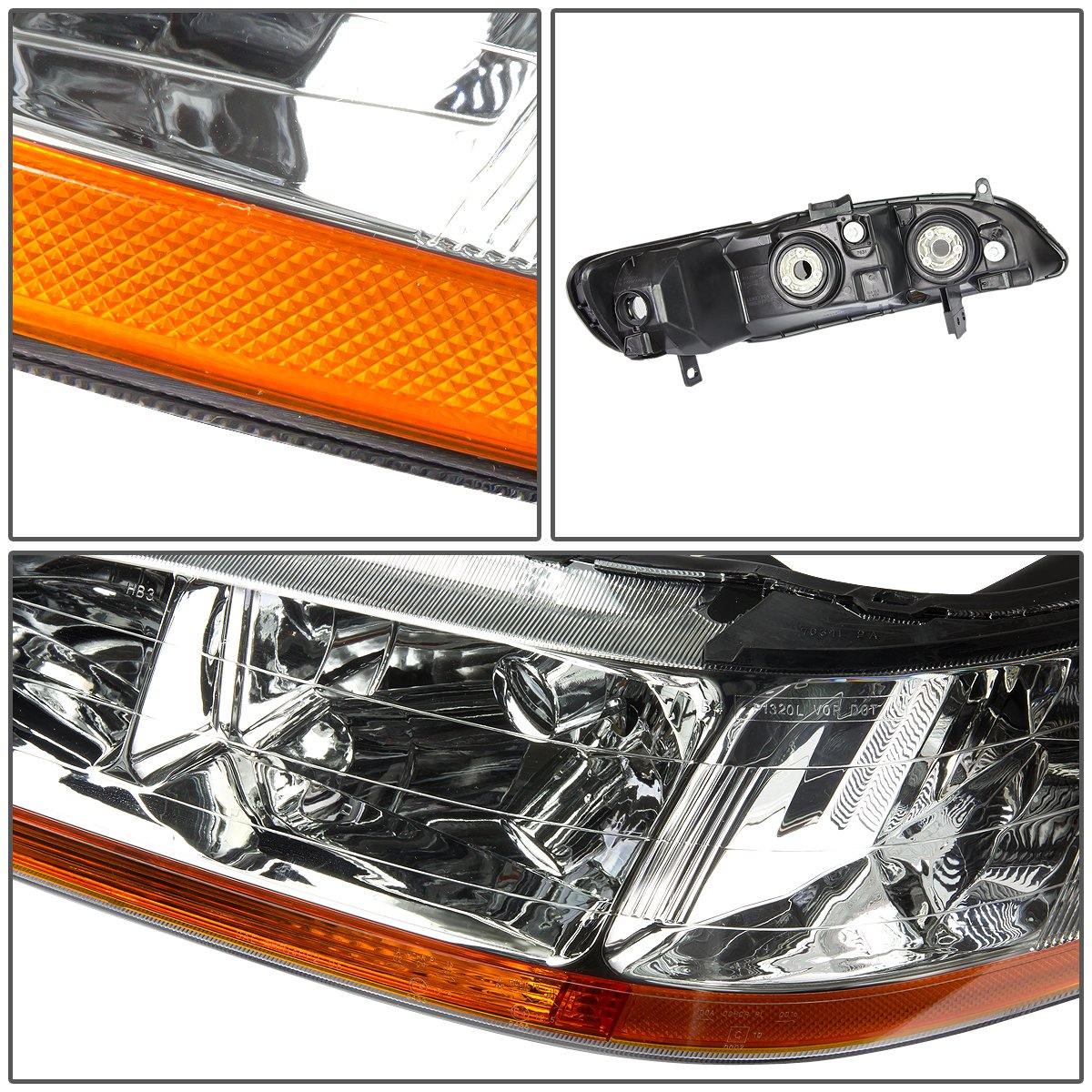 Pair of Chrome Amber Headlights O644