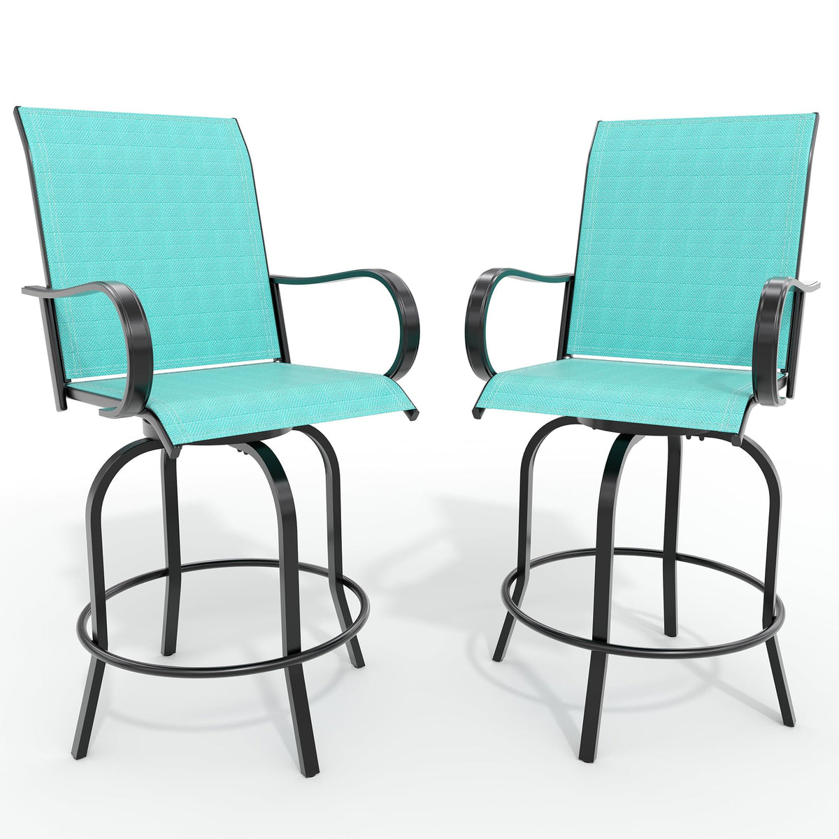 2 Piece Teal Outdoor Swivel Bar Stools with High Back & Armrest B598305