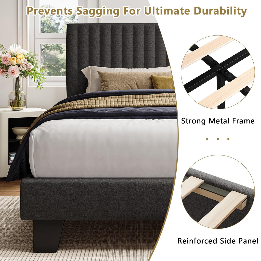 Queen Size Upholstered Platform Bed with Linen Headboard H102