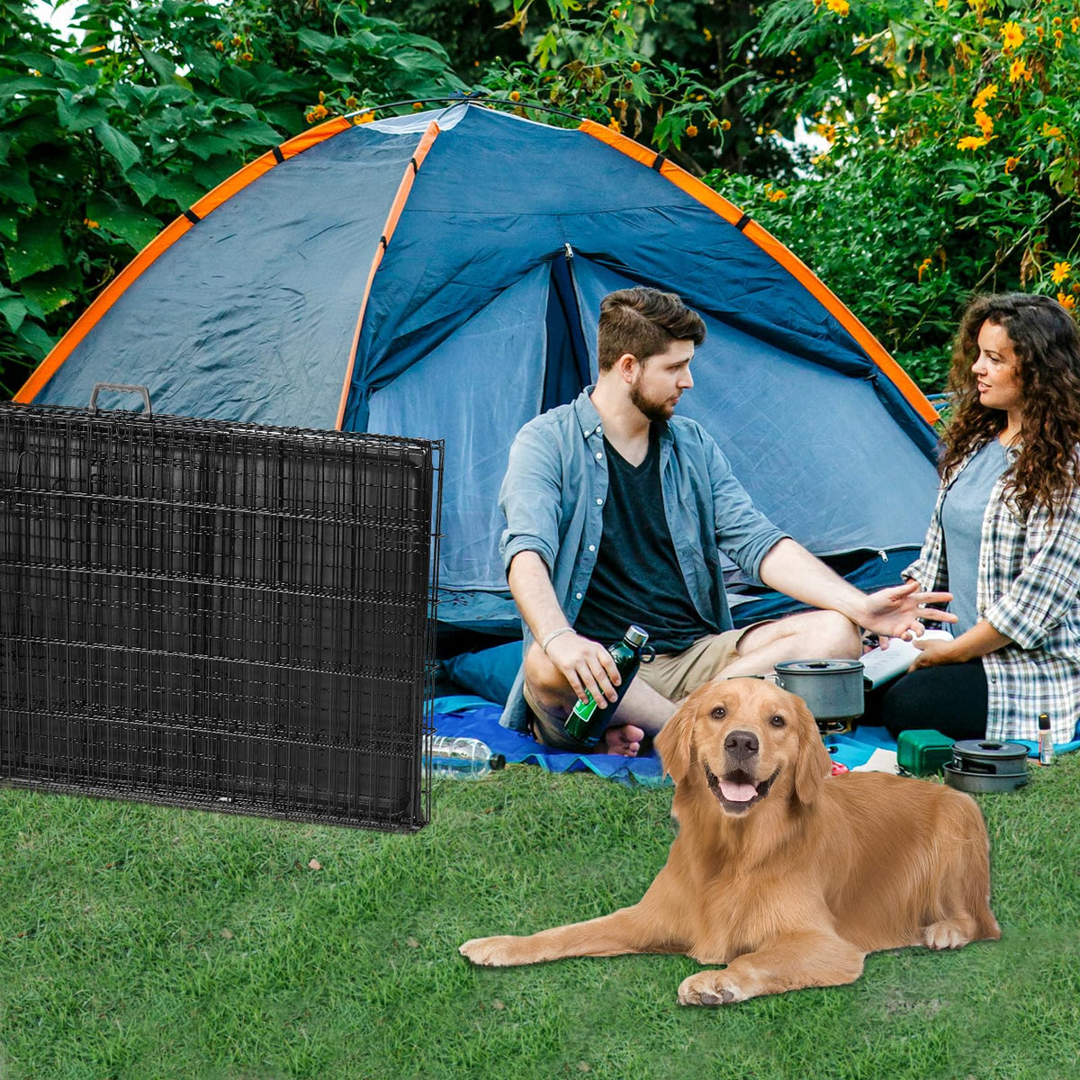 48 Inch Extra Large Folding Dog Crate with Divider Panel X38634